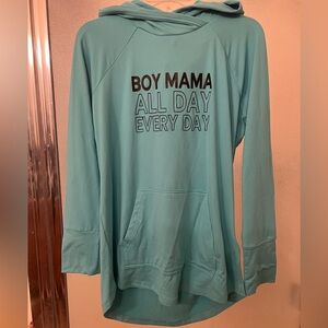 LuLaRoe Amber Hoodie “Boy Mama All Day Every Day” from Unicorn collection - Teal